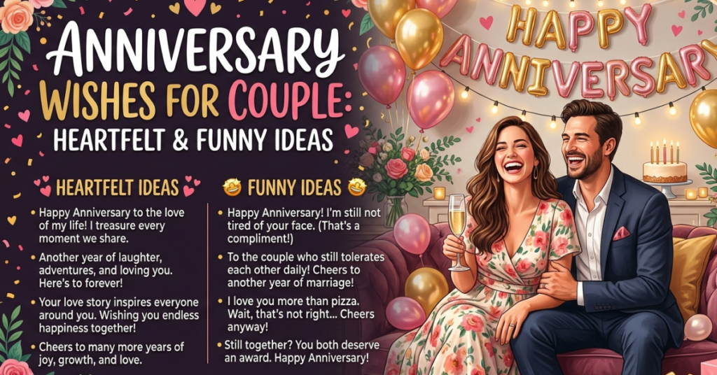 Anniversary Wishes for Couple: Heartfelt & Funny Ideas